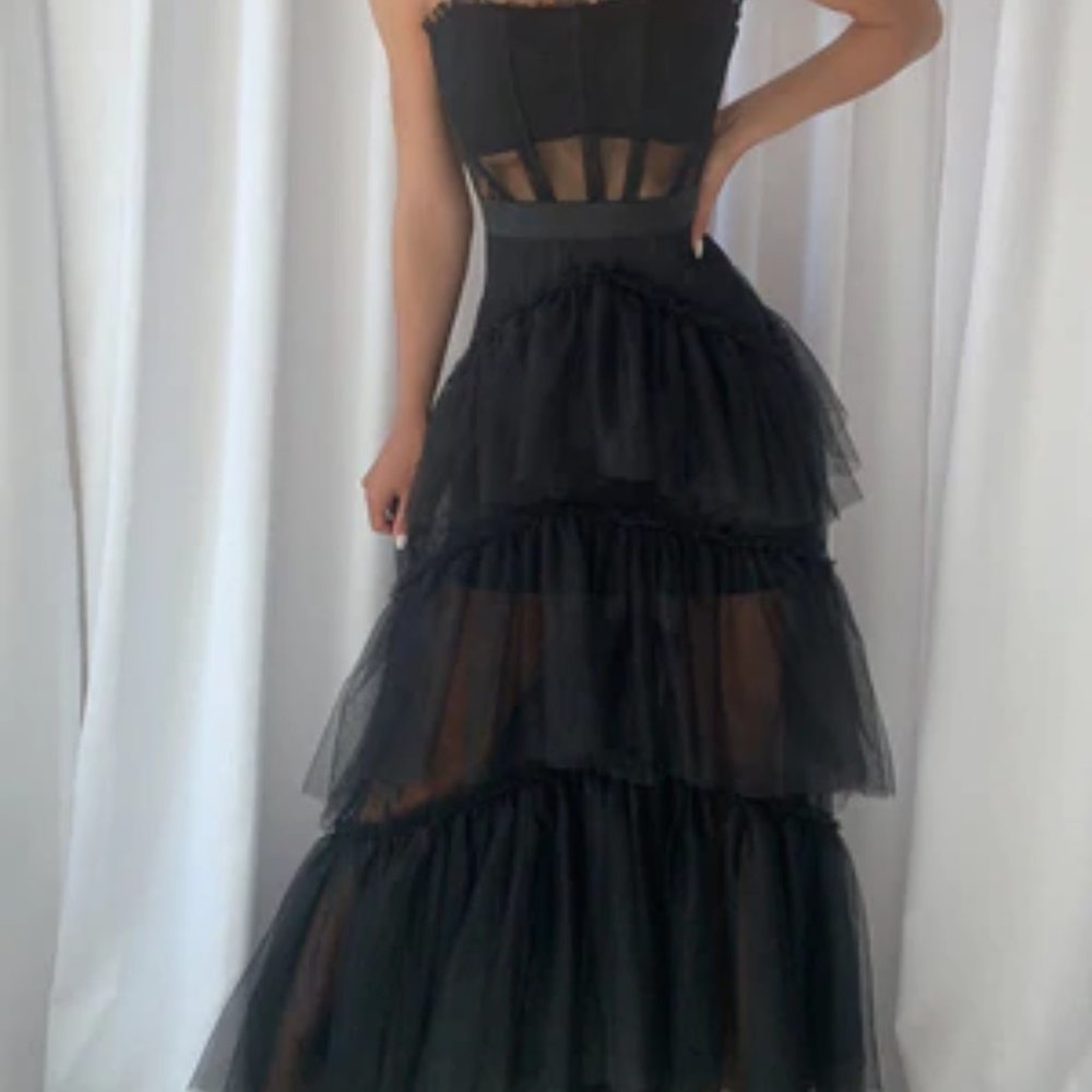 BCBG ZCRAVE Black corset tulle prom dress gown S XS 0 2